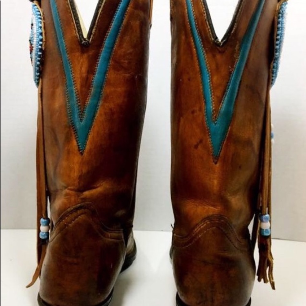 Tan Texas Cowgirl Boots with beads and fringe - Picture 5 of 6